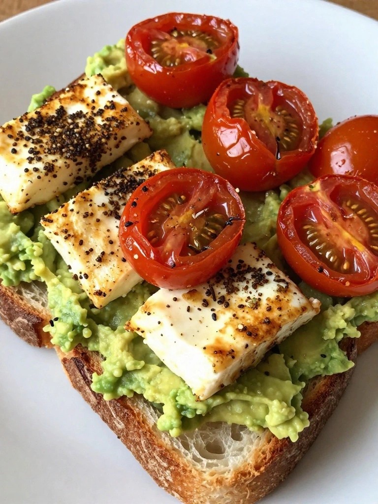 Za'atar Halloumi and Roasted Tomato Loaded Avocado Toast