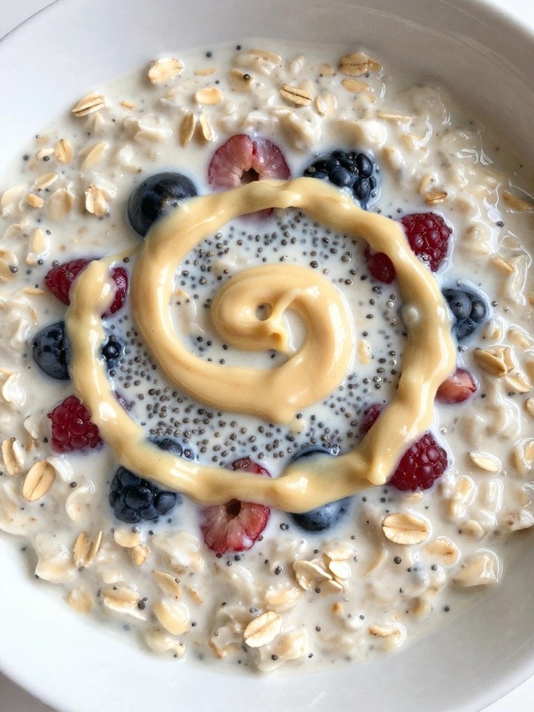 Berry Chia Overnight Oats with Almond Butter