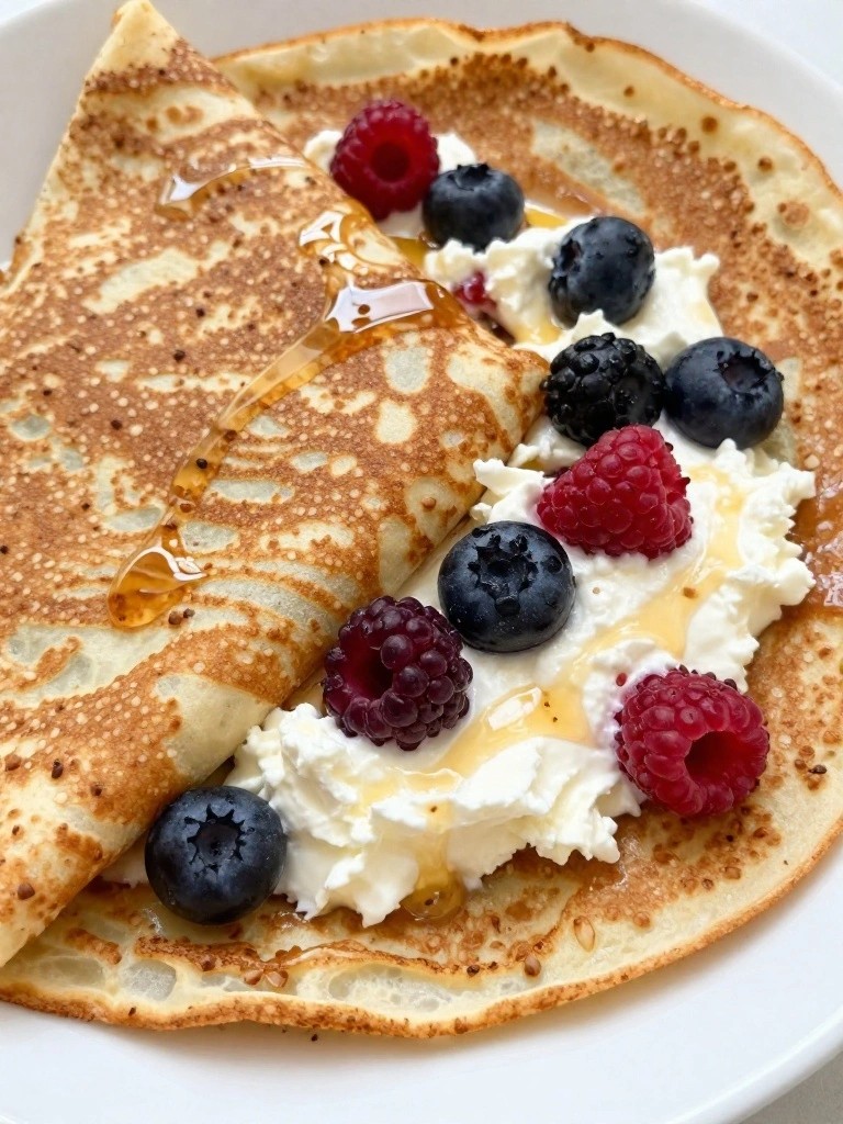 Buckwheat Crepes Filled with Ricotta and Fresh Berries