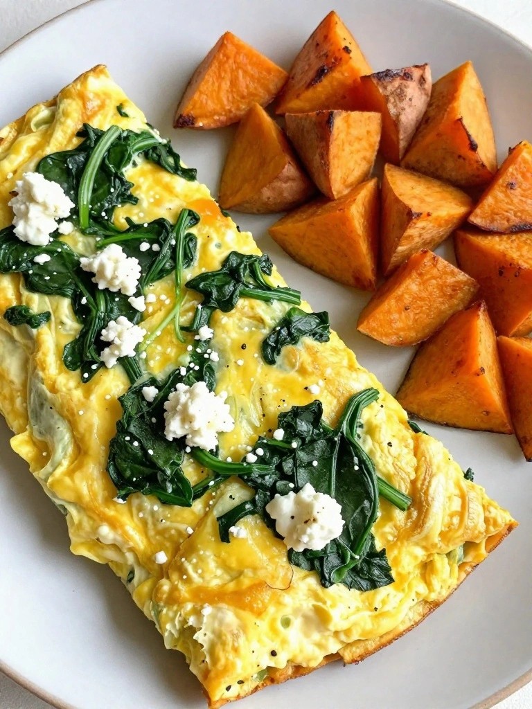 Spinach and Feta Frittata with Roasted Sweet Potatoes