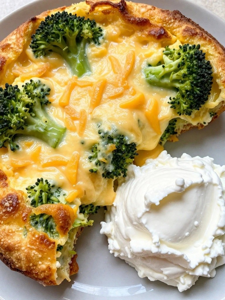 Broccoli Cheddar Egg Muffins Served with Cottage Cheese