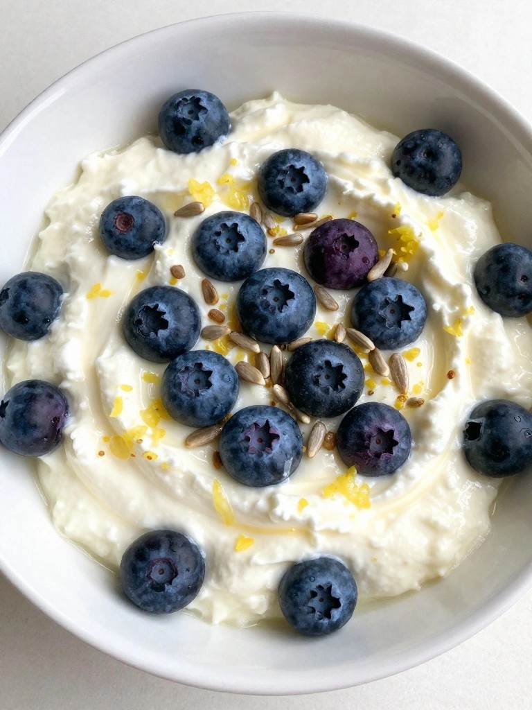 Lemon Ricotta Breakfast Bowl with Sunflower Seeds and Blueberries