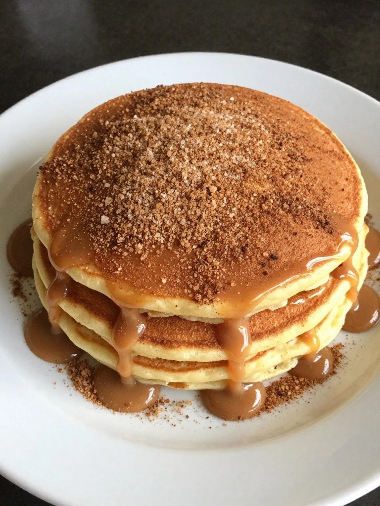 Cinnamon-Sugar Churro Pancakes with Dulce de Leche Drizzle