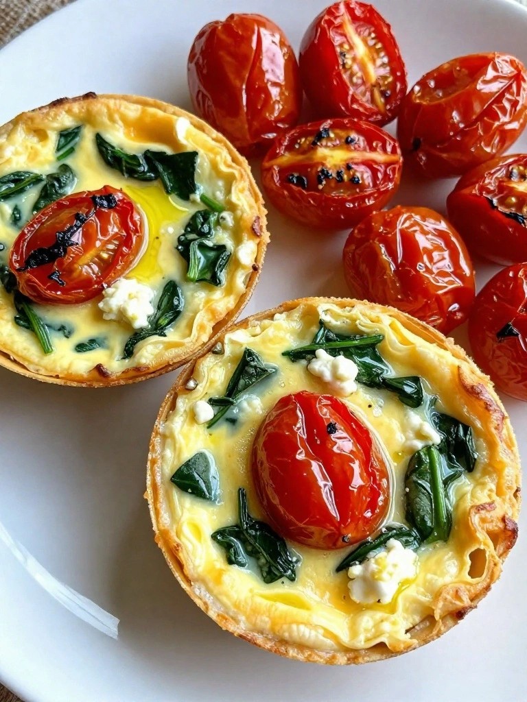 Mini Spinach and Goat Cheese Frittata with Roasted Cherry Tomatoes