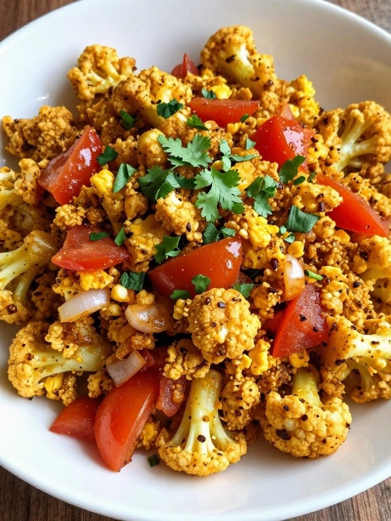 Indian Masala Bhurji with Cauliflower, Tomatoes, and Cilantro