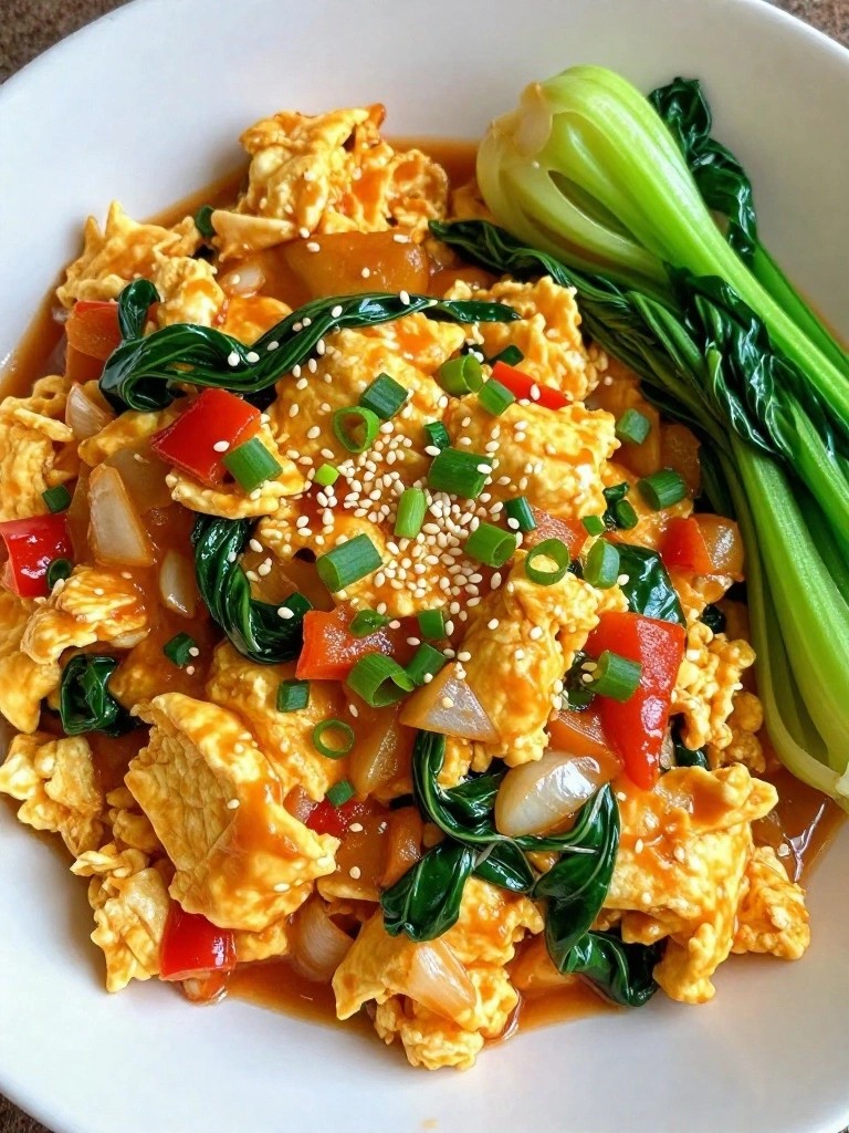 Korean-Style Gochujang Vegetable Egg Scramble with Bok Choy