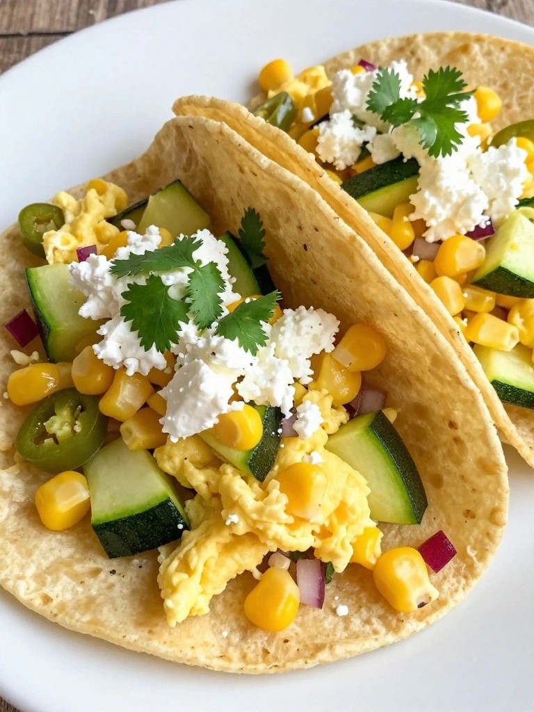 Zucchini, Corn, and Jalapeño Breakfast Tacos with Scrambled Eggs