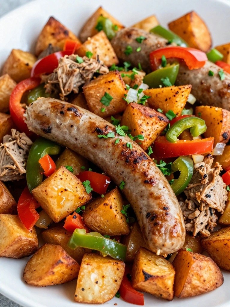 Lean Turkey Sausage Sweet Potato Hash with Bell Peppers
