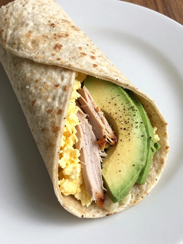 Smoked Turkey and Avocado Egg White Wrap with Whole Wheat Tortilla
