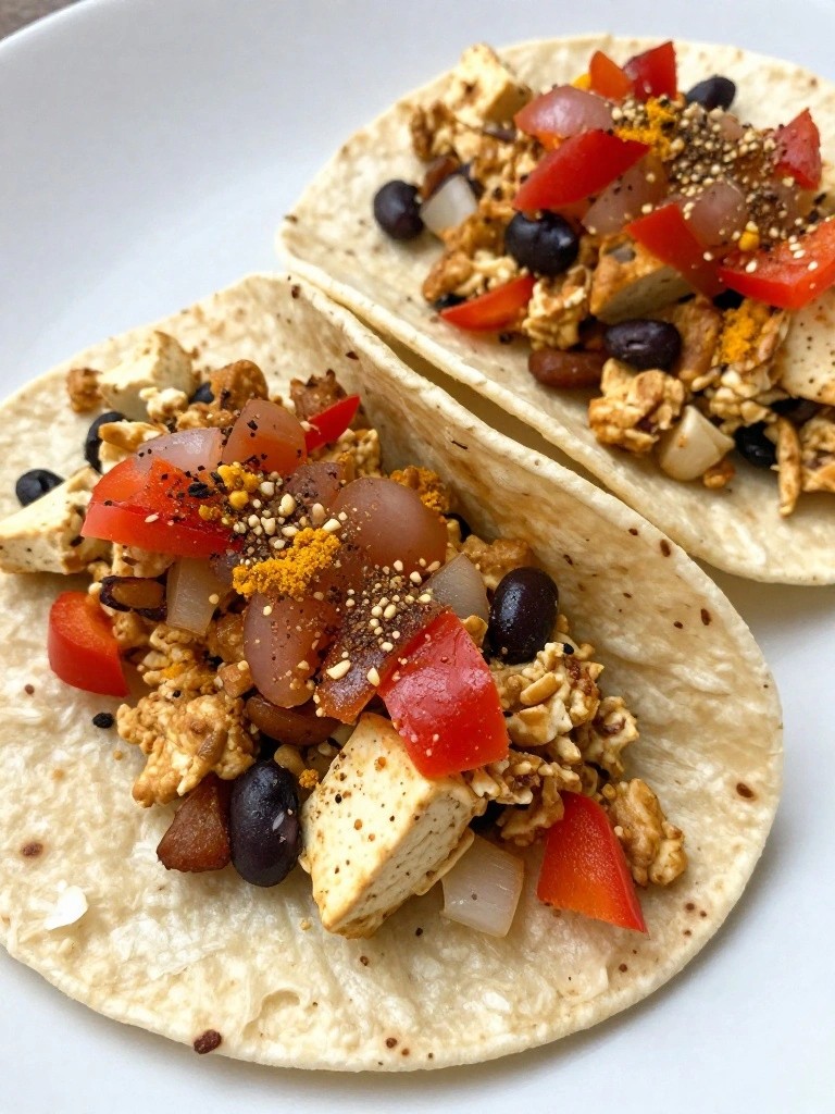Tofu Scramble Breakfast Tacos with Black Beans and Salsa