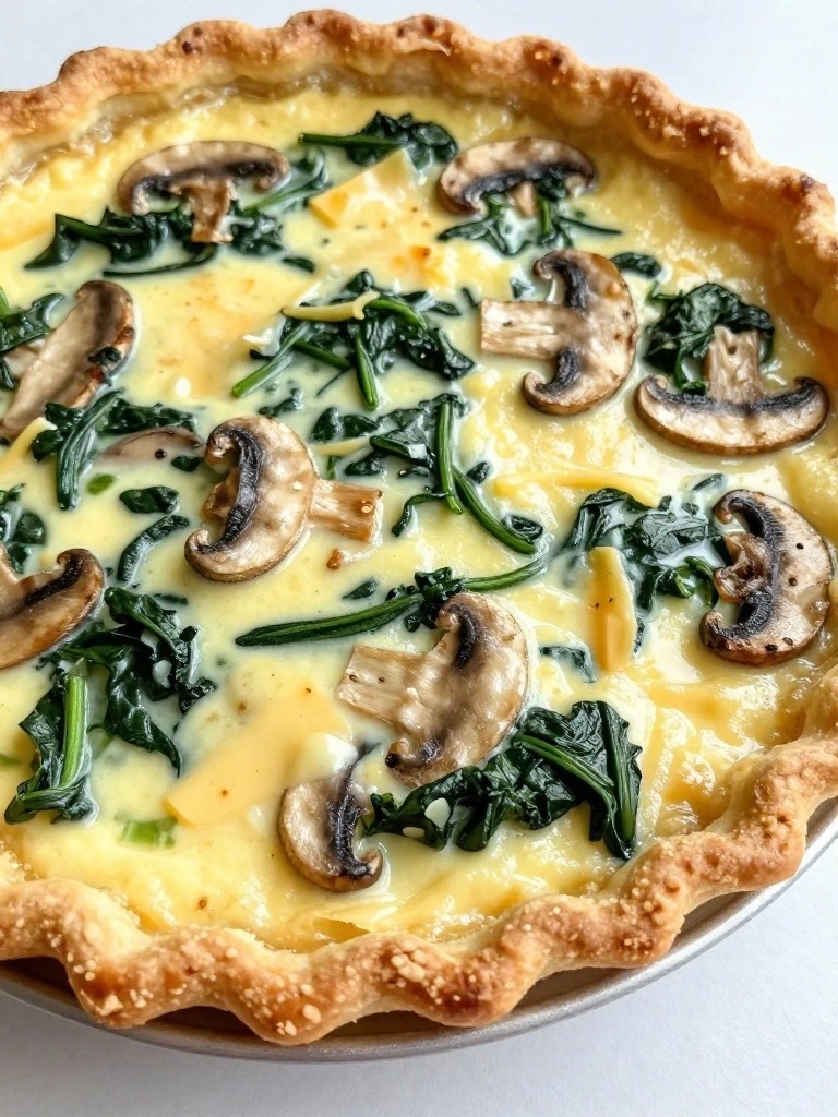 Mushroom Spinach and Swiss Quiche Slices
