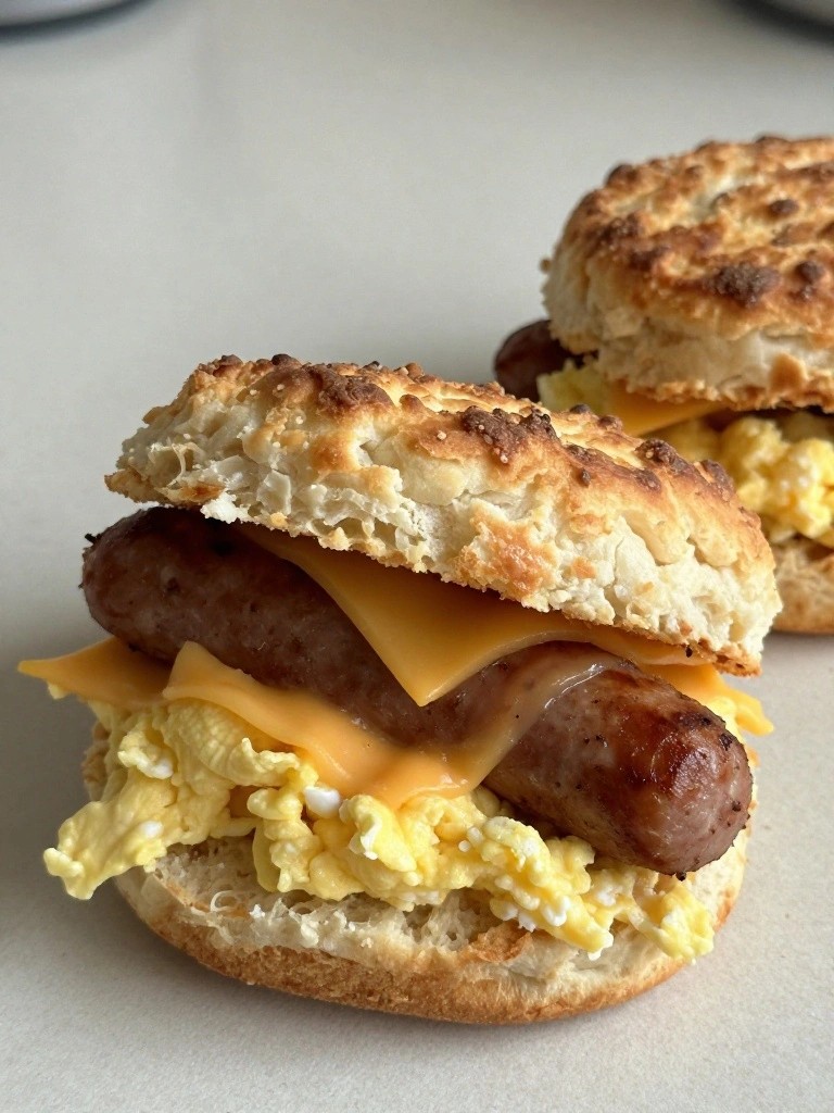 Sausage Egg and Cheese Biscuit Sandwiches