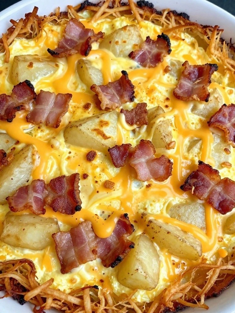 Bacon and Cheddar Hash Brown Egg Bake