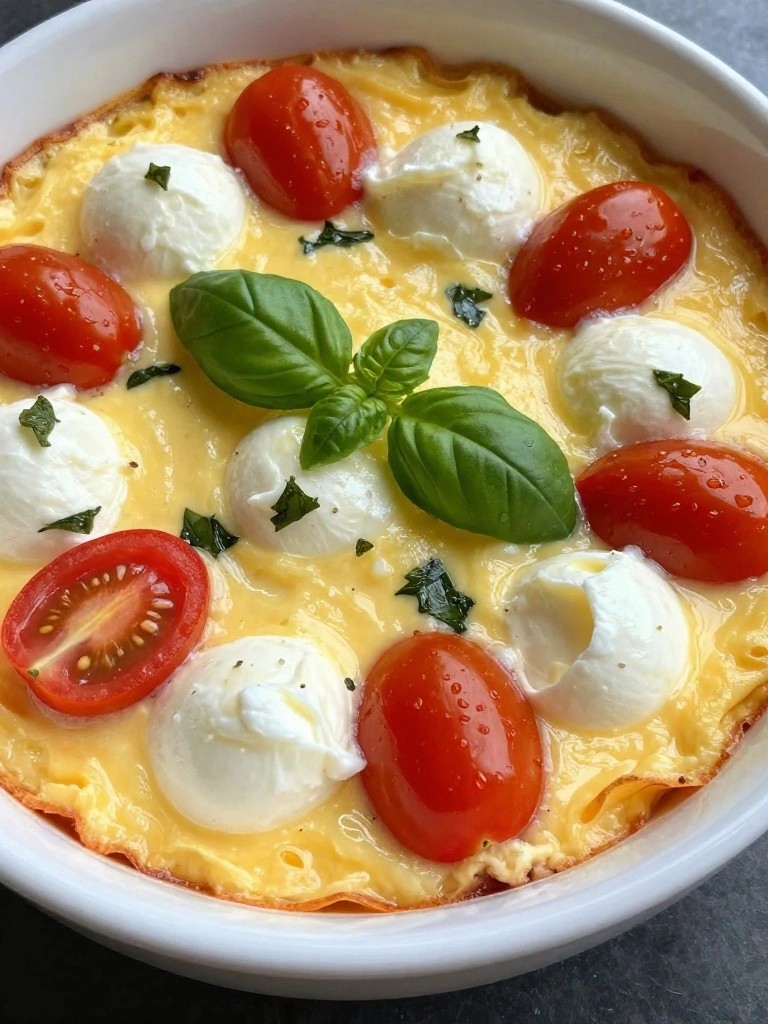 Caprese Fresh Mozzarella Basil Egg Bake
