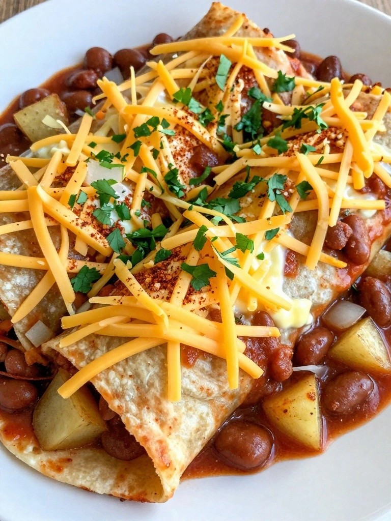Cheesy Potato and Refried Bean Breakfast Enchiladas