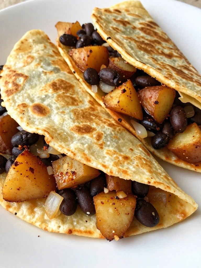 Spicy Potato and Black Bean Breakfast Quesadillas