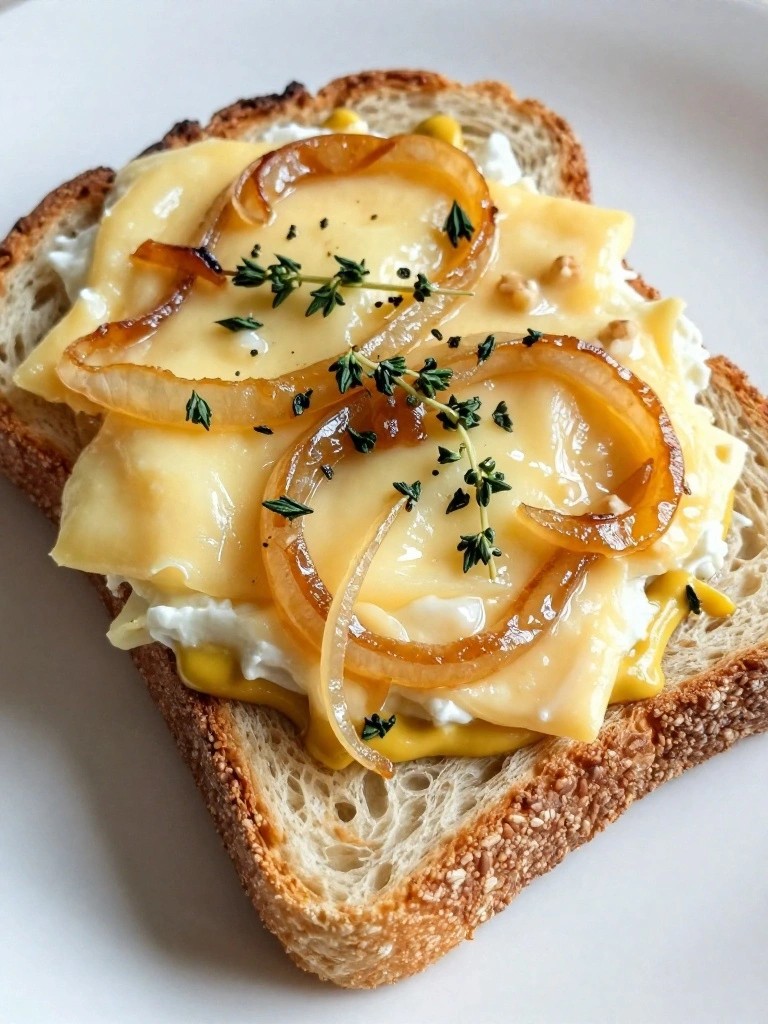 French Caramelized Onion and Gruyère Toast with Thyme and Dijon