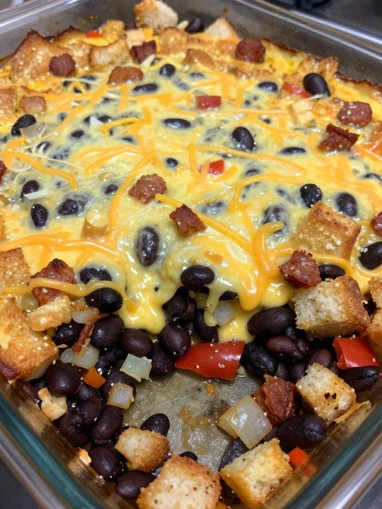 Chorizo Black Bean and Pepper Jack Casserole