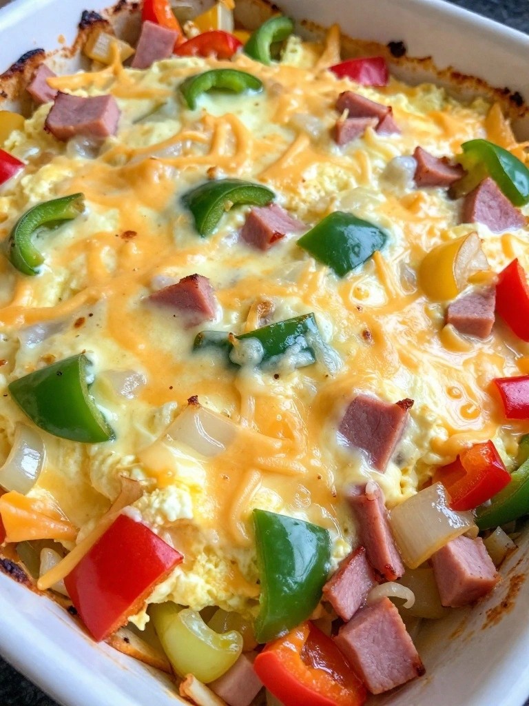 Denver Omelet Ham Pepper and Onion Casserole