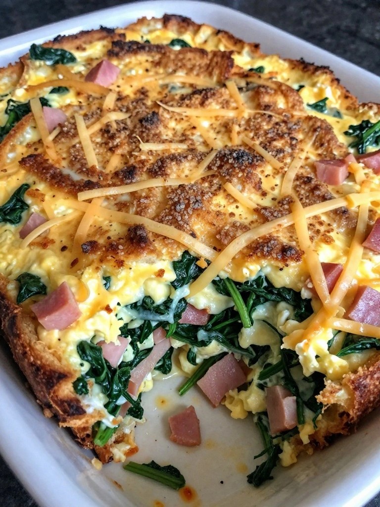 Ham Spinach and Swiss Egg Strata
