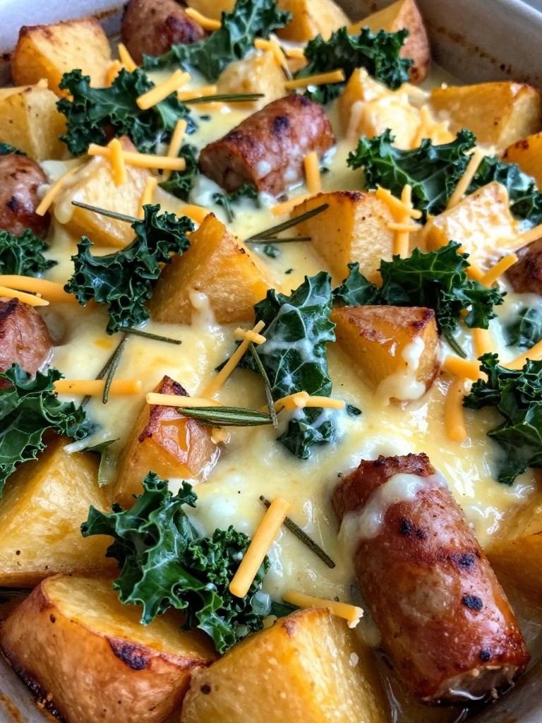 Sweet Potato Kale Sausage and Rosemary Casserole