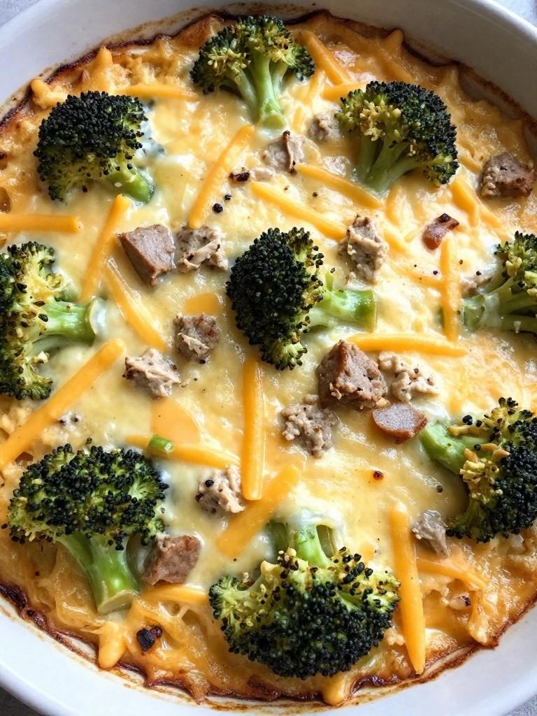 Turkey Sausage Broccoli and Cheddar Casserole