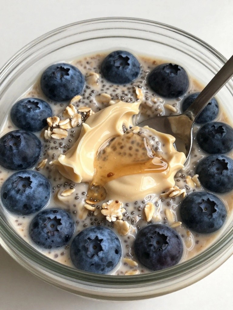 Blueberry Chia Overnight Oats with Almond Butter