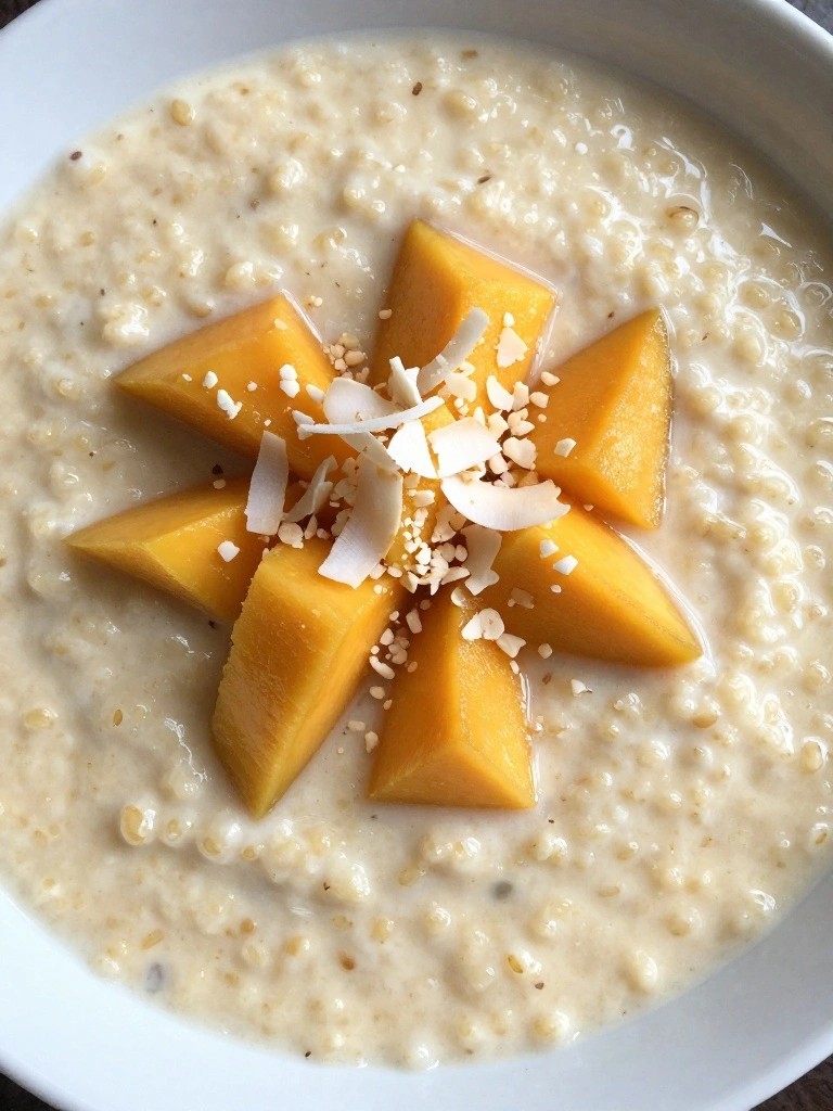 Creamy Millet Porridge with Mango and Coconut Flakes