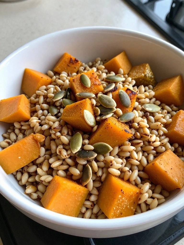 Spiced Barley Bowl with Roasted Squash and Pumpkin Seeds