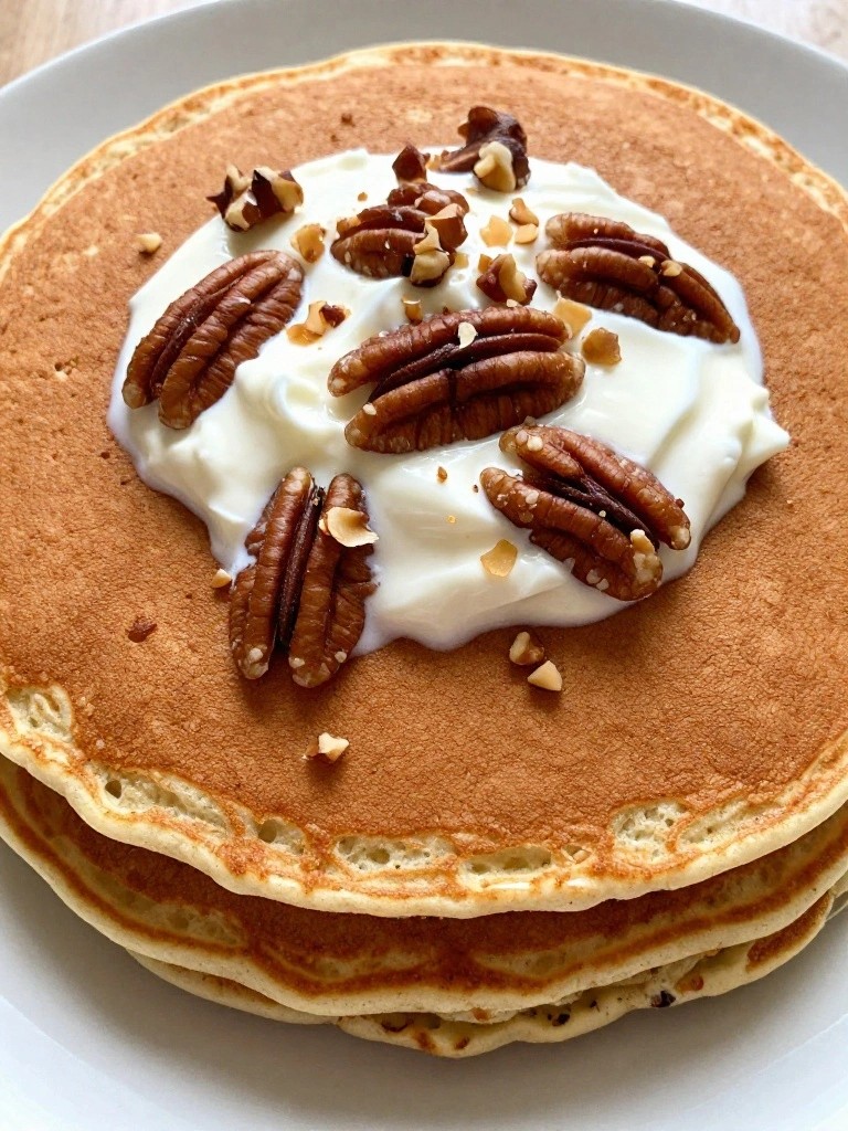 Whole Wheat Banana Pancakes with Greek Yogurt and Pecans