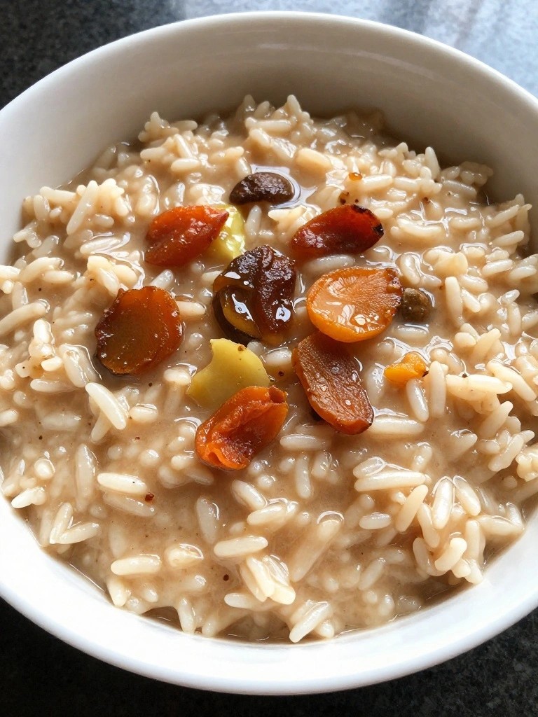 Brown Rice Congee with Ginger-Poached Apricots