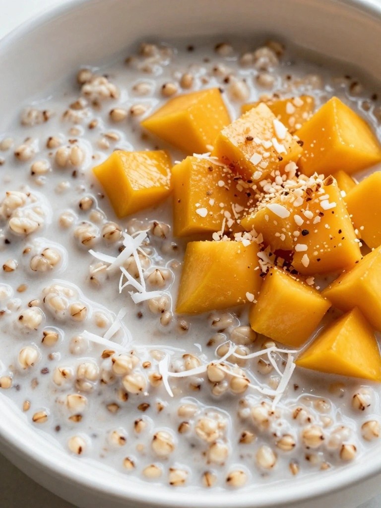 Overnight Buckwheat Oats with Tropical Mango and Coconut