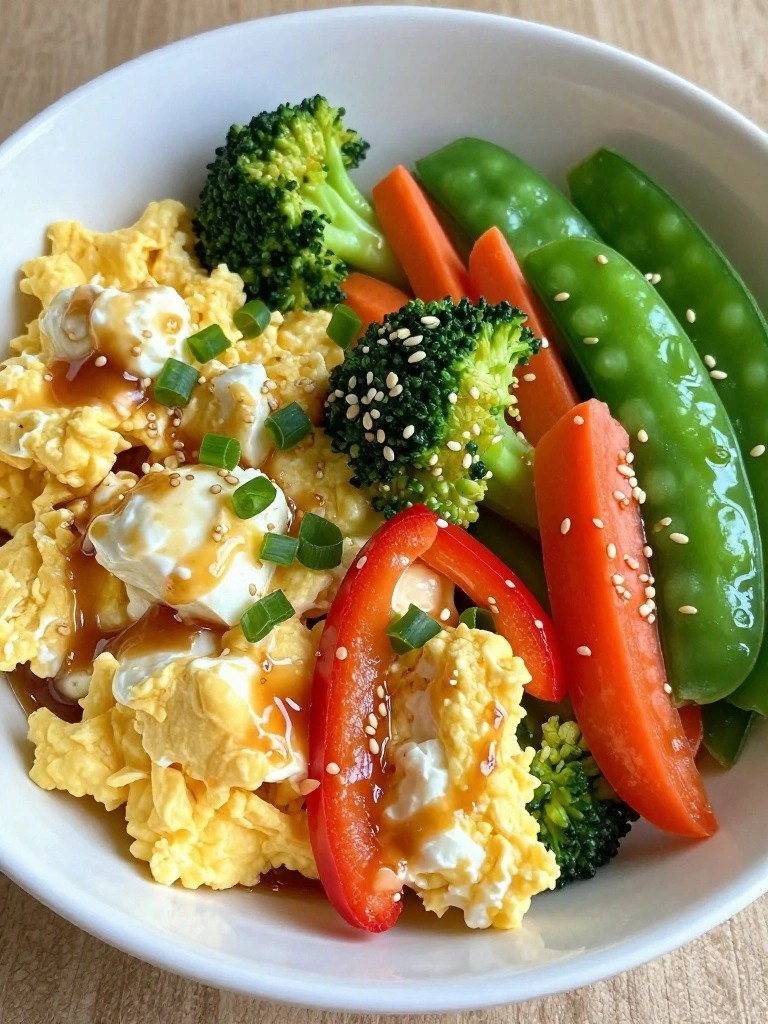Asian-Inspired Egg and Cottage Cheese Vegetable Stir-Fry Bowl