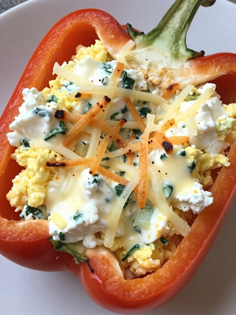 Egg and Cottage Cheese Stuffed Breakfast Bell Peppers