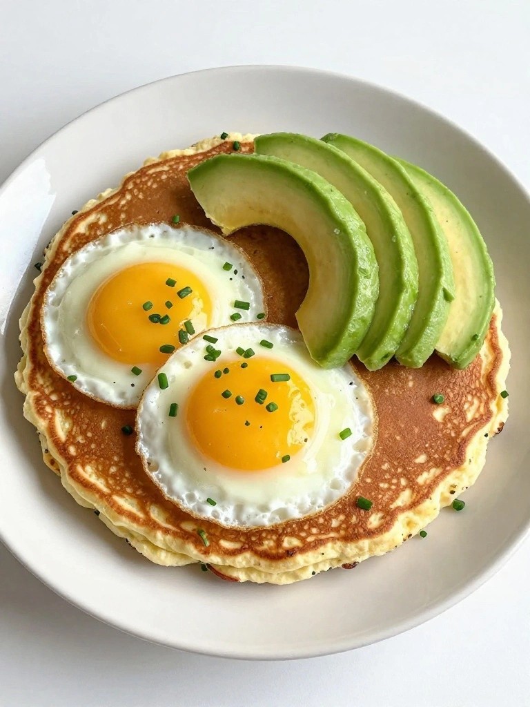 Savory Cottage Cheese Pancakes with Fried Eggs and Avocado