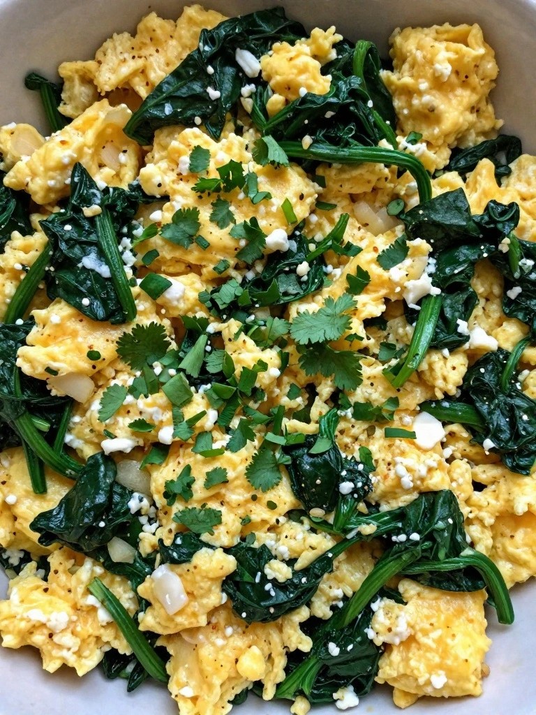 Spicy Indian-Style Scrambled Eggs with Cottage Cheese and Spinach