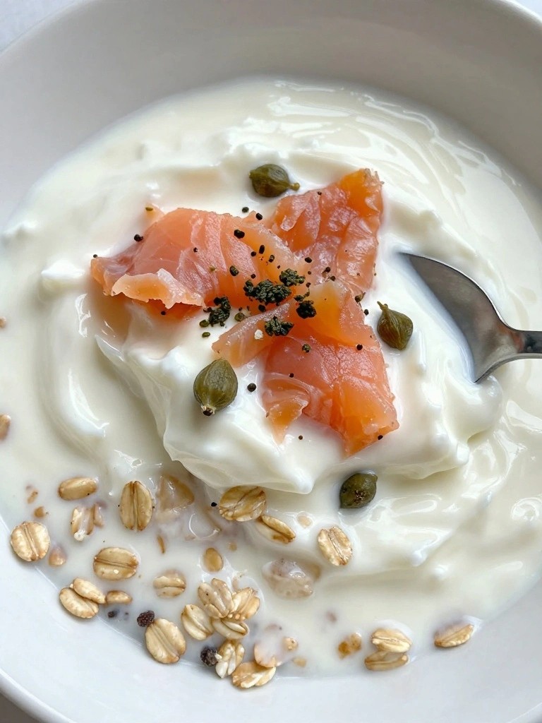 Greek Yogurt Overnight Oats with Smoked Salmon and Capers