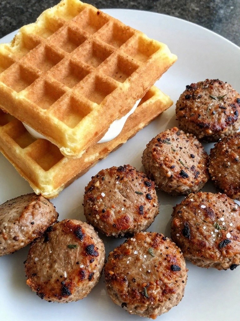 Greek Yogurt Protein Waffles with Turkey Sausage Patties