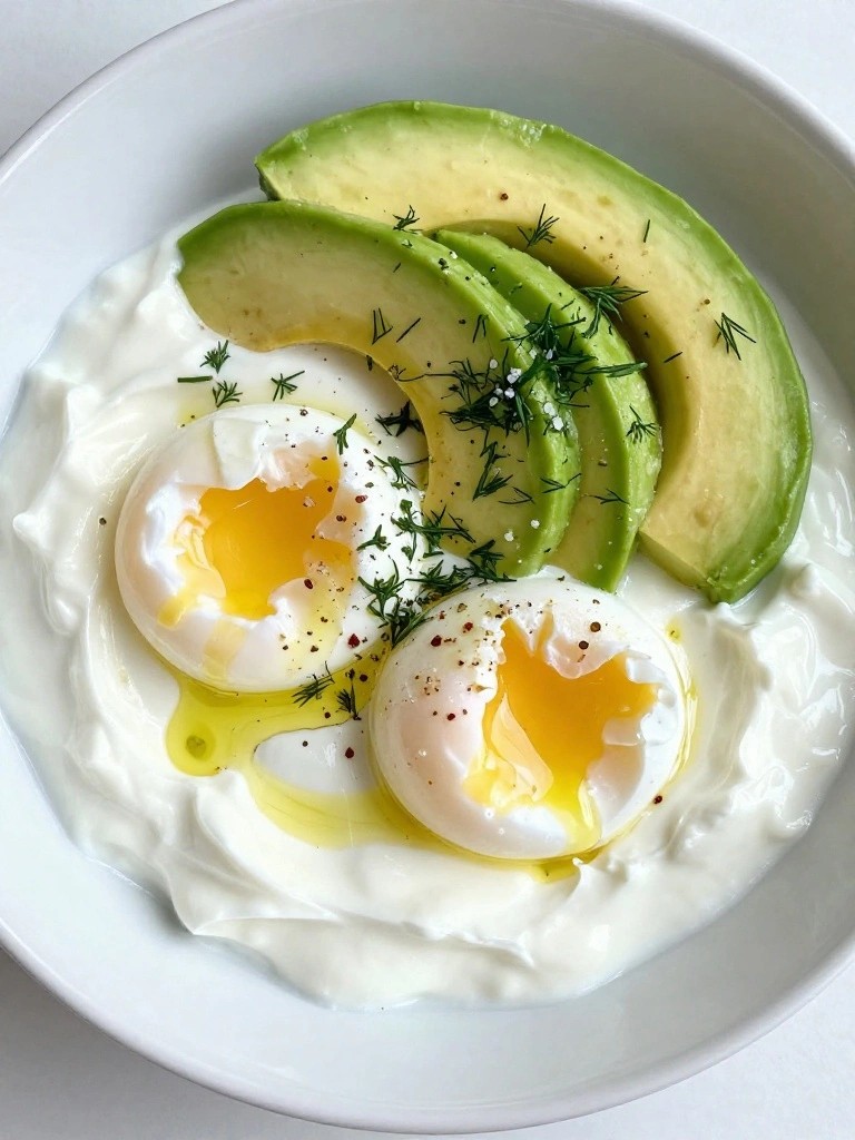 Savory Greek Yogurt Breakfast Bowl with Poached Eggs and Avocado