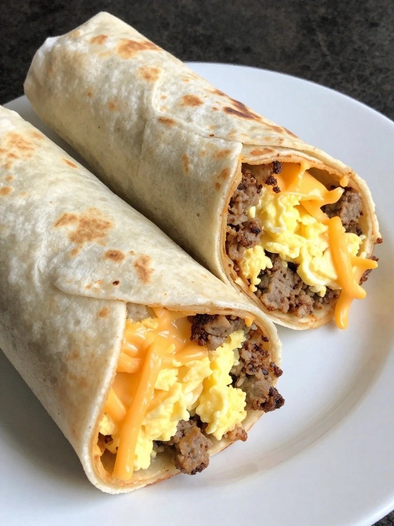 Sausage Egg and Cheese Breakfast Burritos