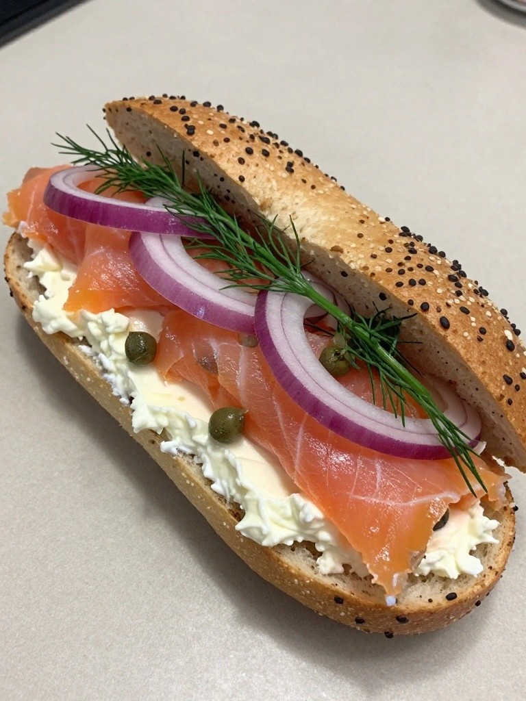 Smoked Salmon and Cream Cheese Bagel Sandwiches
