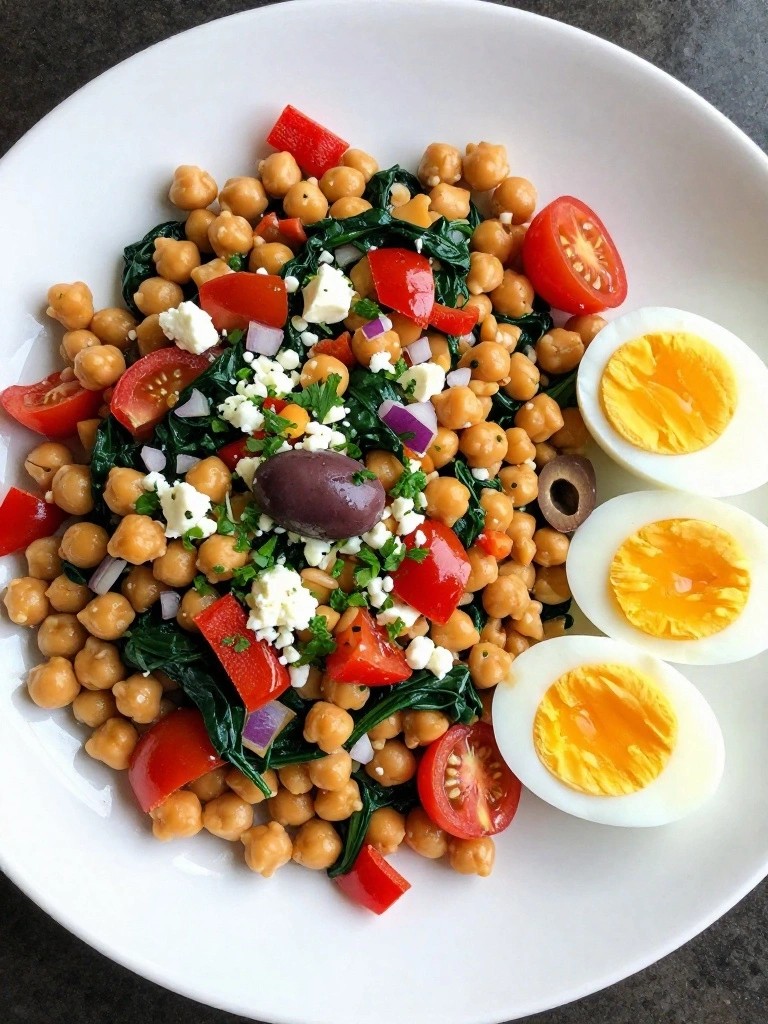 Mediterranean Chickpea Scramble with Hard-Boiled Eggs
