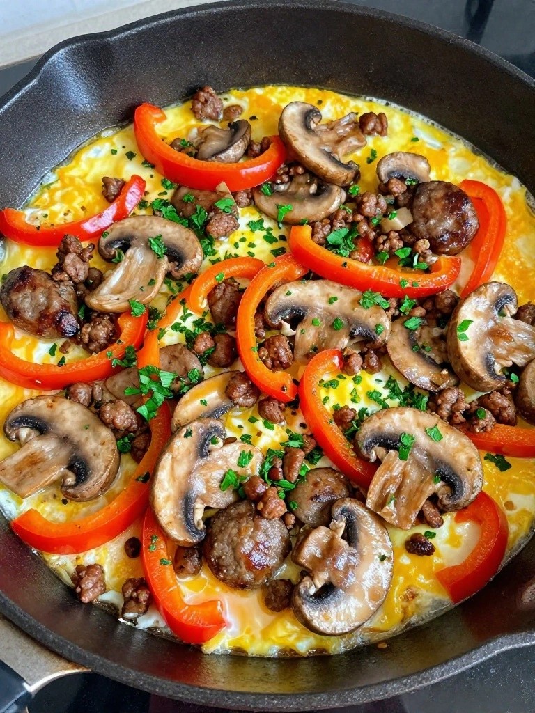 Sausage, Mushroom, and Pepper Breakfast Skillet