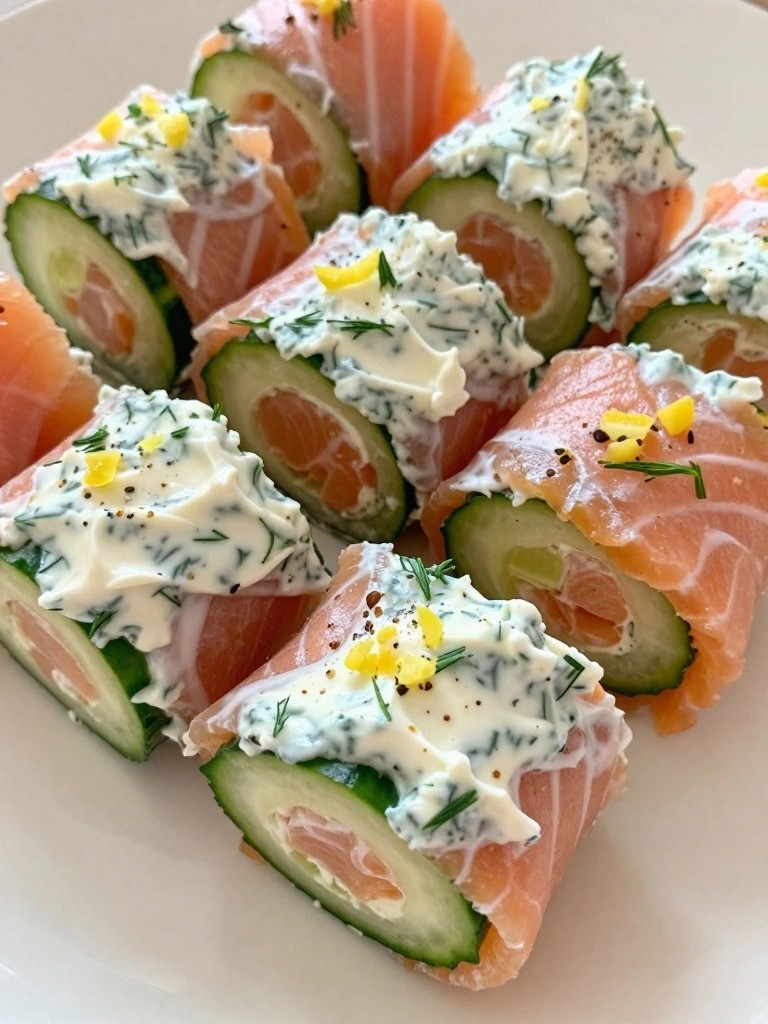 Smoked Salmon Roll-Ups with Cucumber and Herbed Cream Cheese
