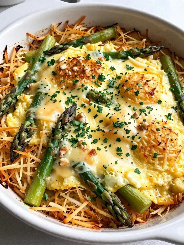 Asparagus Gruyere and Herb Hash Brown Breakfast Bake