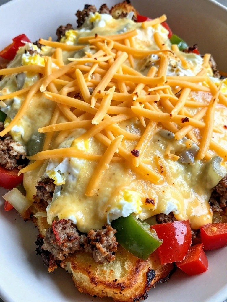 Cheesy Sausage and Bell Pepper Hash Brown Breakfast Casserole