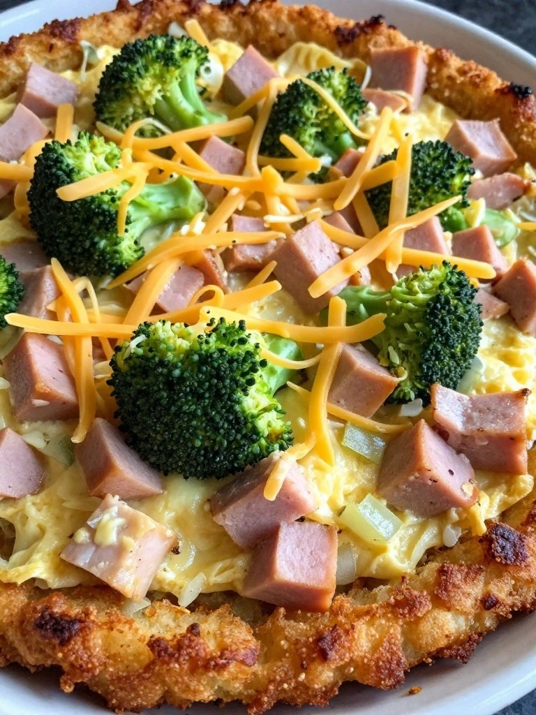 Ham Broccoli Cheddar Hash Brown Casserole