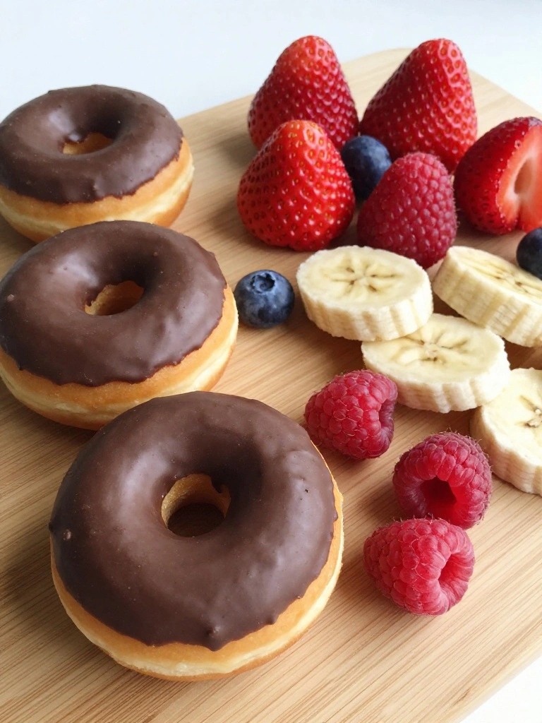 Chocolate-Dipped Mini Donut and Fruit Breakfast Board