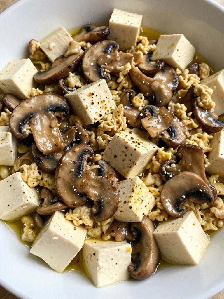 Tofu and Mushroom Scramble with Nutritional Yeast
