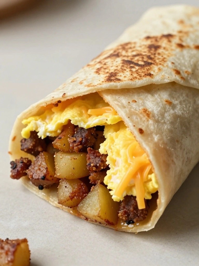 Chorizo, Potato, and Scrambled Egg Breakfast Burrito